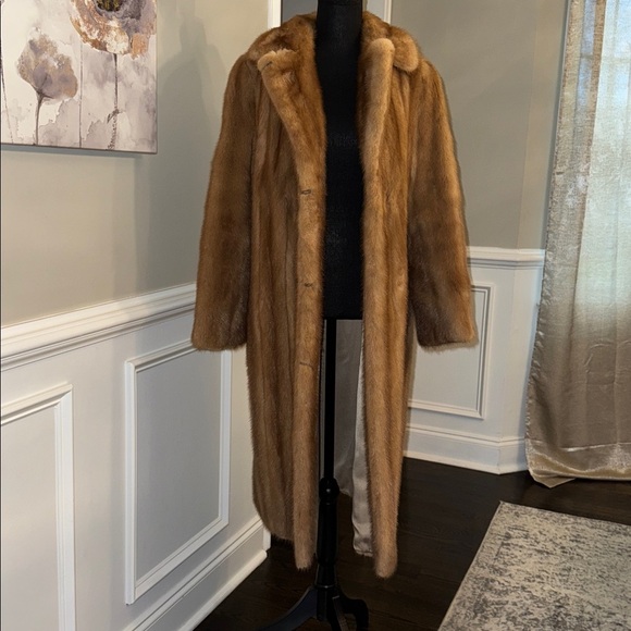VINTAGE BROWN/TAN MINK FUR COAT-42” - Picture 2 of 16